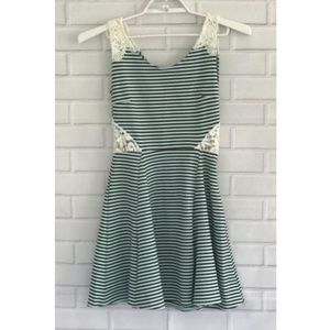 Poof Couture Fit Flare Dress Striped Crochet Sides